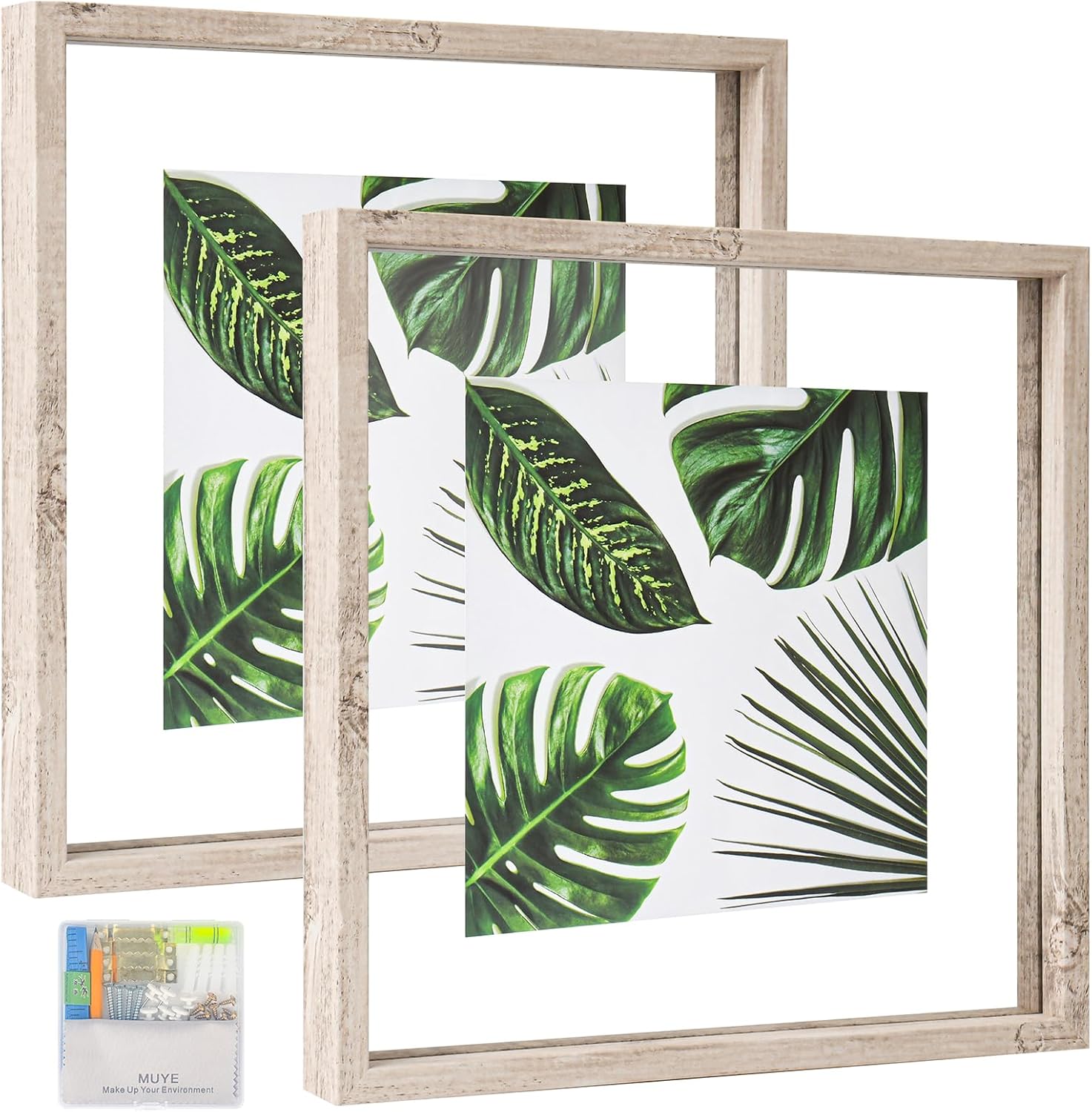 MUYE 12x12 Floating Frame Distressed Beige White Wood