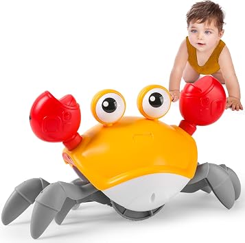 Crawling Crab Baby Toy, Tummy Time Toys, Birthday Gift for Toddler Age 1-3 | Dancing Walking Crab with Light & Music, Mute Mode & Adjustable Speed, TypeC Charging, Toy for Babies 6 9 12 24 36 Months