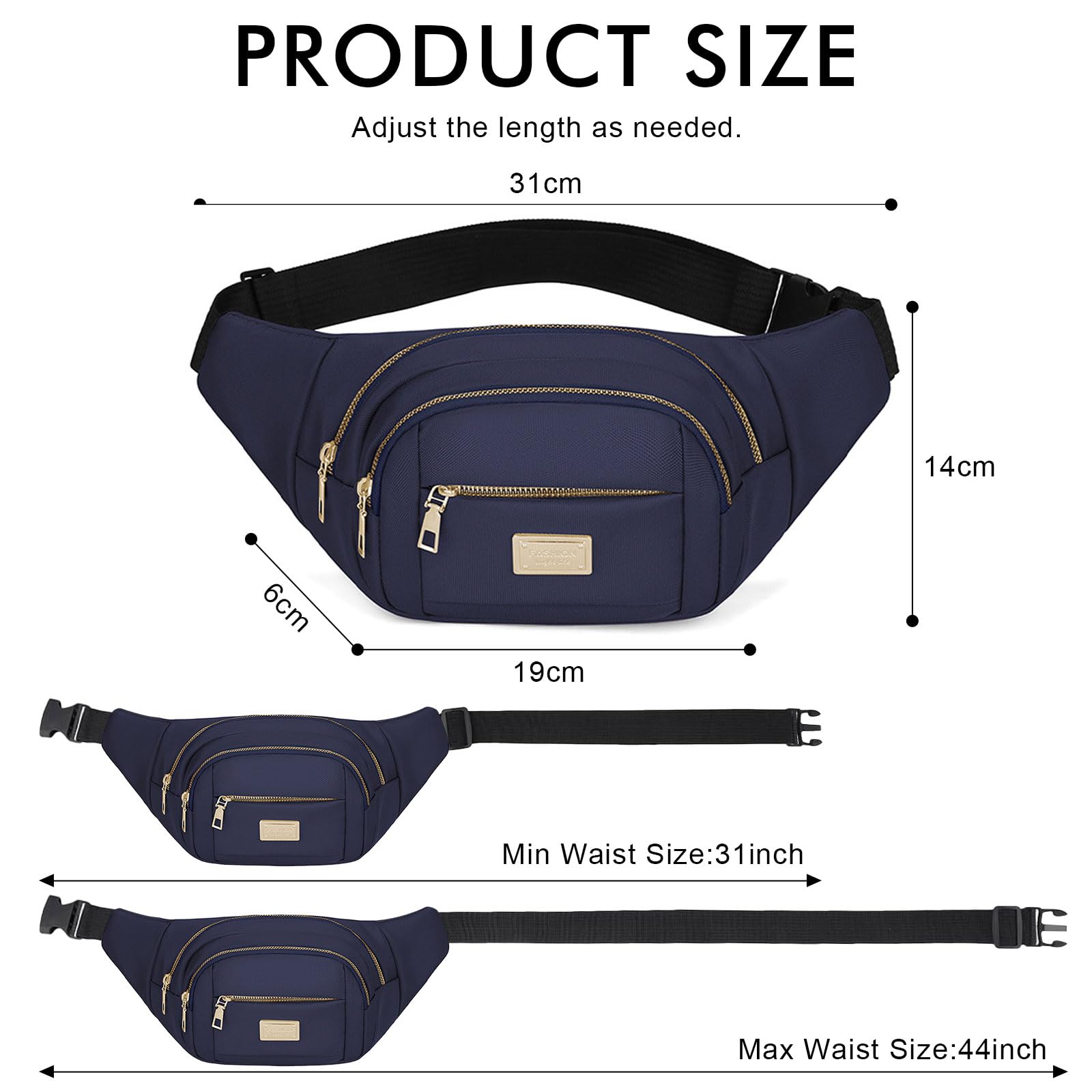 ADUDVLO Bumbags for Ladies Women Men Lightweight Adjustable Bum Bag Fanny Pack with 4 Zipper Pockets,Fashionable Waist Pack for Travel, Running, Hiking, Cycling (Black) — view 24