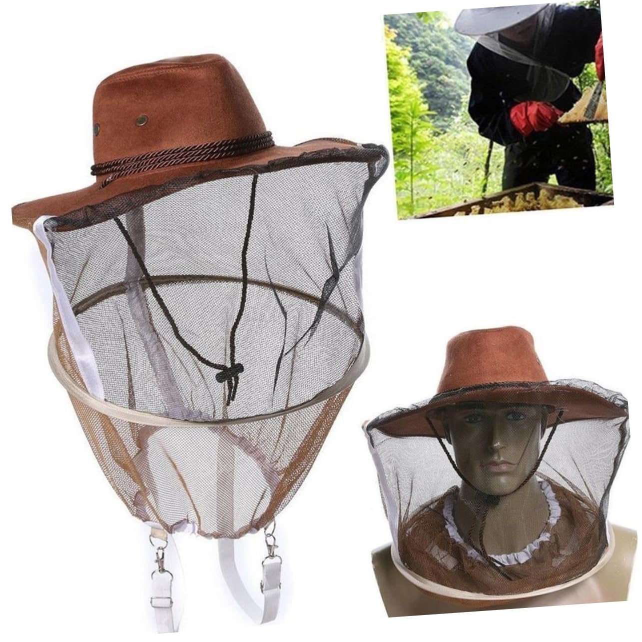 Hemobllo Cappello da Apicoltore e Guanti in Pecora di Pelle in Denim con Protettivo Confortevole 3 Pezzi Set con Zip e Protezione Api per Escursioni