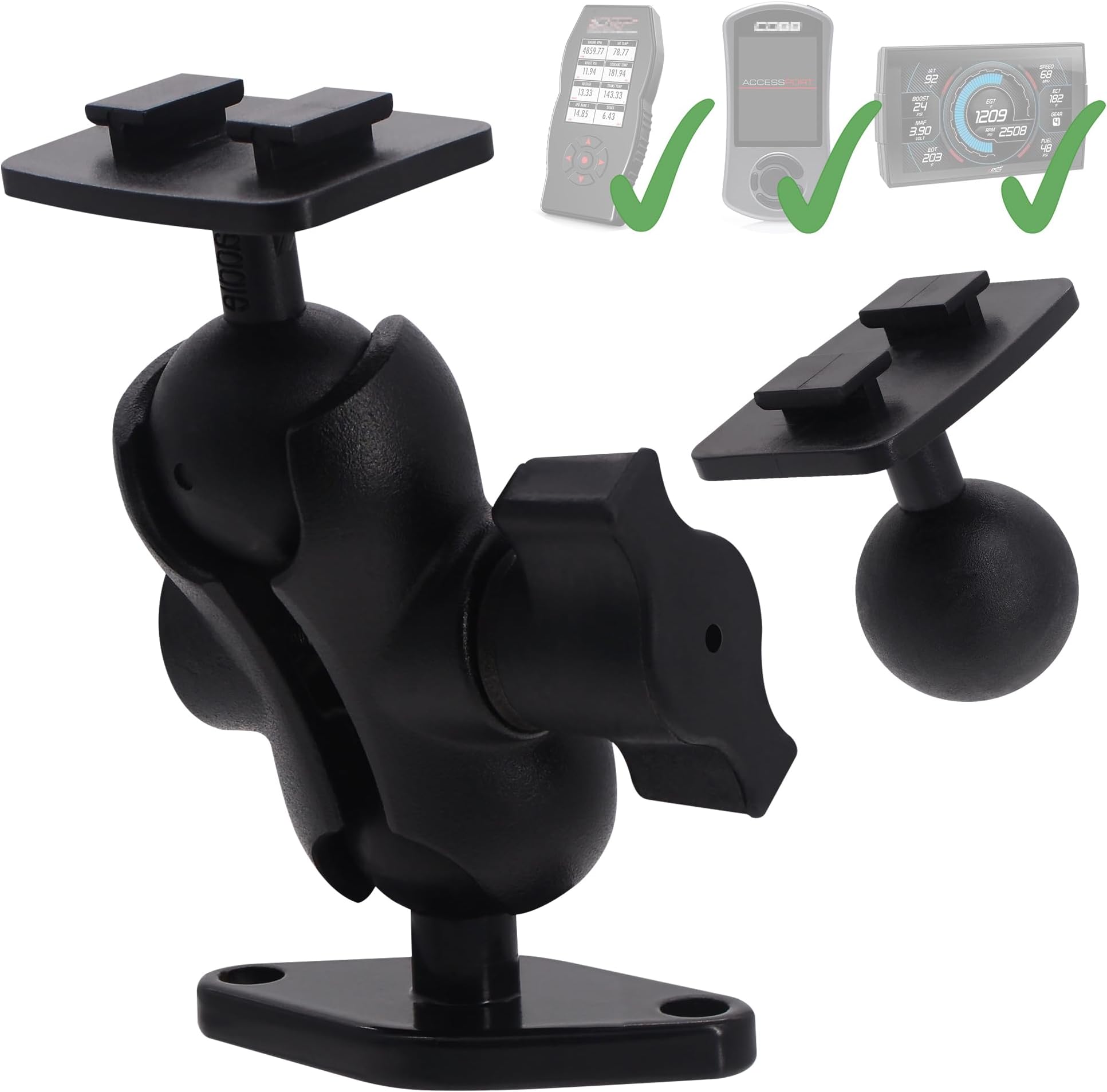 1" Ball SCT X4 SF4 Diamond Base Mount Holder - Aluminum Alloy Industry-Standard AMPS Hole Cobb AccessPORT V3 Holder for Bama SCT X3 Edge Products Insight CT CTS CTS2 CTS3 CTS2 CTS3 Mustang WRX
