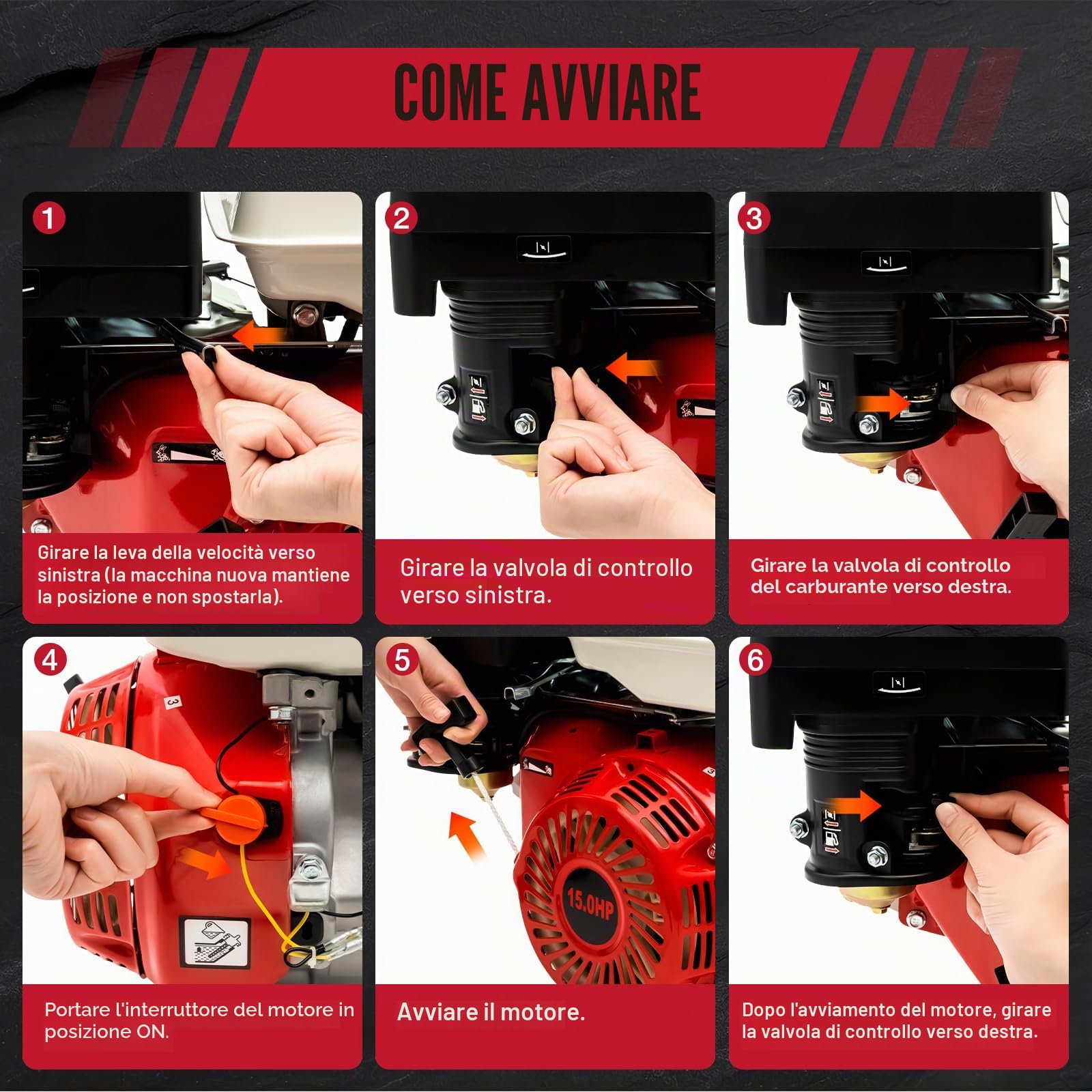 Motore a benzina a 4 tempi da 15 CV con avviamento a cavo, motore a benzina HV da 420 cc, motore a quattro tempi raffreddato ad aria 9000 W 3600 giri/min