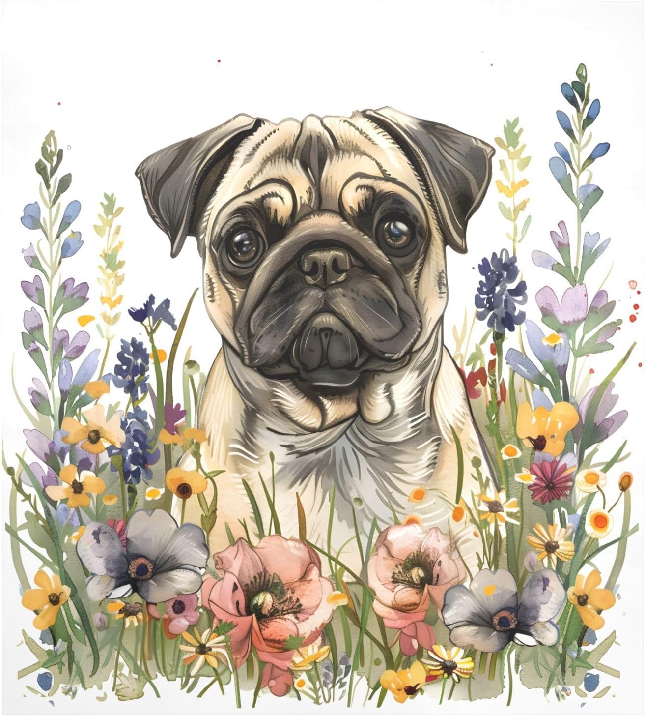 Dishwasher Magnet Cover Large Magnetic Stickers Pug in Wild Flowers Front Dishwasher Cover Reusable Decal for Home Kitchen Refrigerator Decorative Lid