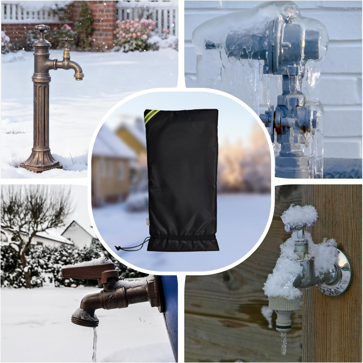 3M Thinsulate Outdoor Faucet Covers for Winter Freeze Protection, Thicker Waterproof Insulation Long Winter Sock for Outdoor Sprinkler Yard Hydrant Hose Bib Insulated Spigot Covers Black 15" x 35"
