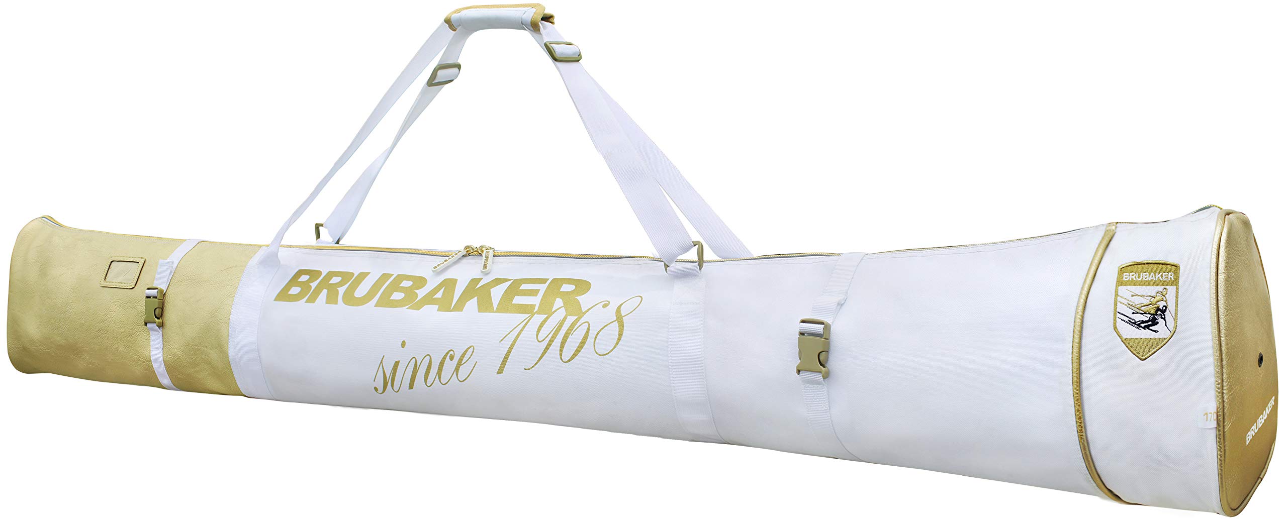 BRUBAKER Conjunto 'St. Moritz' - Bolsa para Botas y Casco de ski Junto + Bolsa para un par de Ski - Blanco/Dorado - 170 cm