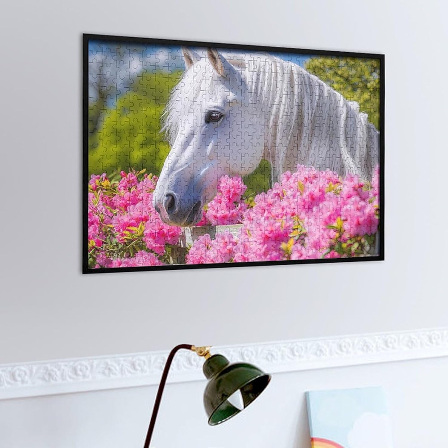 White Horse with Flowers Puzzles for Adults 500 PCS Wooden Jigsaw Puzzle Wall Decor Christmas