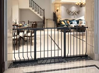 53-57.5 Inch Extra Wide Baby Gates for Doorways Stairs Hallway | Indoor Walk Through Pressure Mounted Gate,Metal Safety Gate for Kids or Pets,No Drilling,Auto-Close,Double-Lock,Black