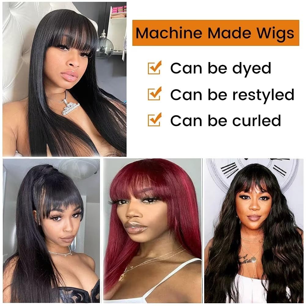 parrucca donna capelli veri umani glueless straight wig with bang None lace front human hair wig parrucca donna long straight human hair with fringe 150 density 26inch