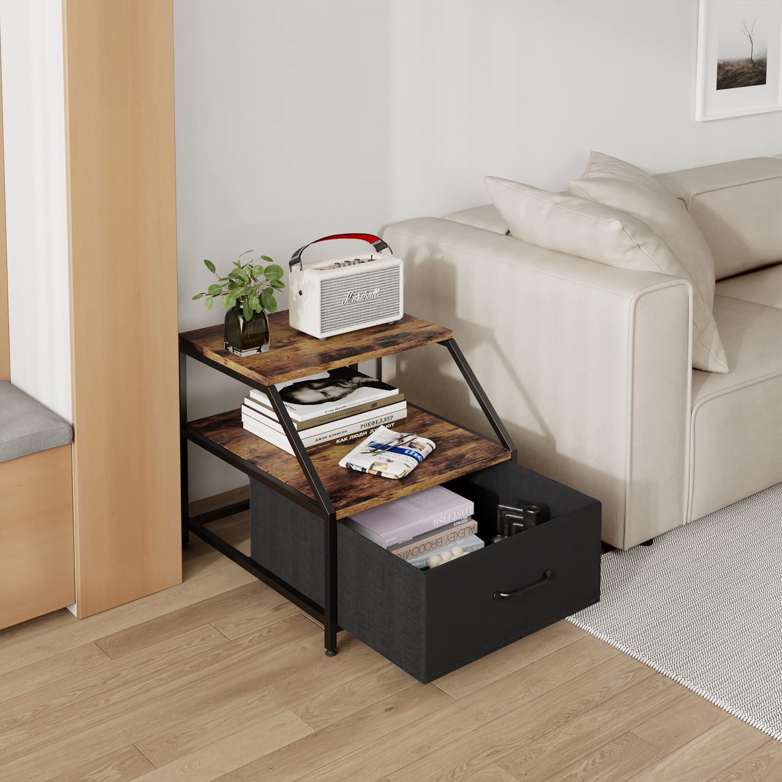 VOUNOT® Comodino Stretto con Cassetto e 2 Scomparti Aperti, Tavolino