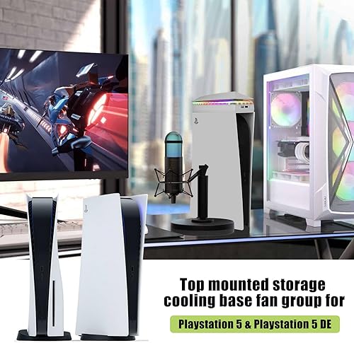 Miniatura 7 de Console Cooling Fan with Dust Cover Colorful LED Light for PS5 Console Disc Edition & Digital Edition Silent Absorb Fan Cooler with 2 USB Port
