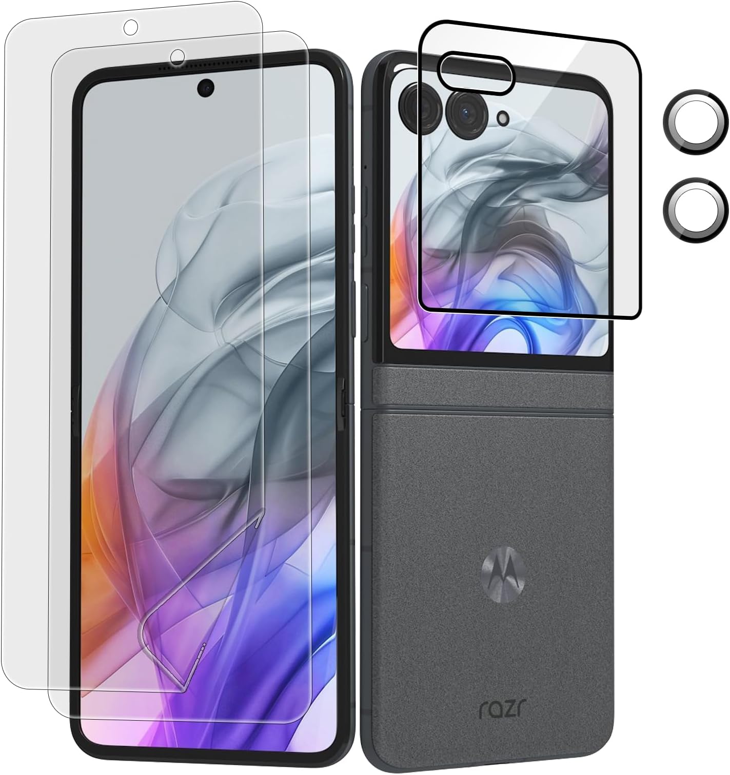 for Motorola Razr 2025 / Razr 2024 Screen Protector, 2 Pack Soft TPU Screen Protector + 1 Pack Front Screen Protector + 2 PCS Metal Camera Lens Protector, Anti-scratch, Case Friendly