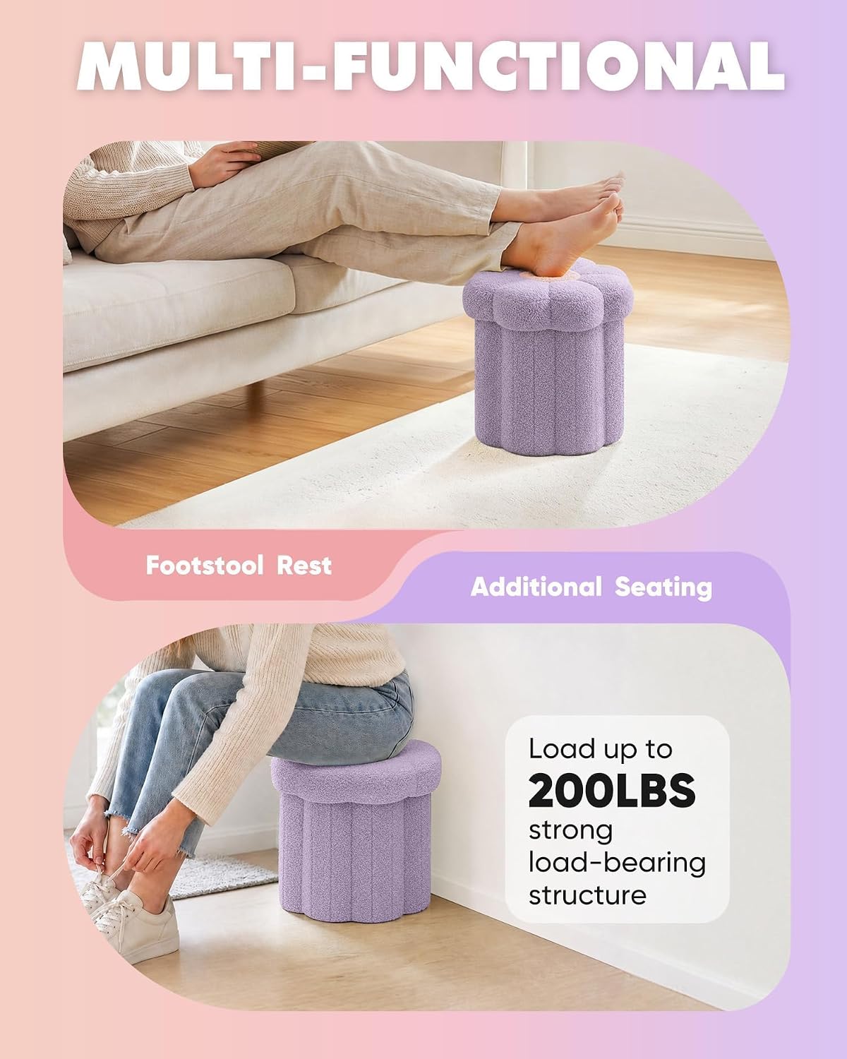 B FSOBEIIALEO Storage Ottoman Cube, 12.6" Ottoman with Storage, Purple