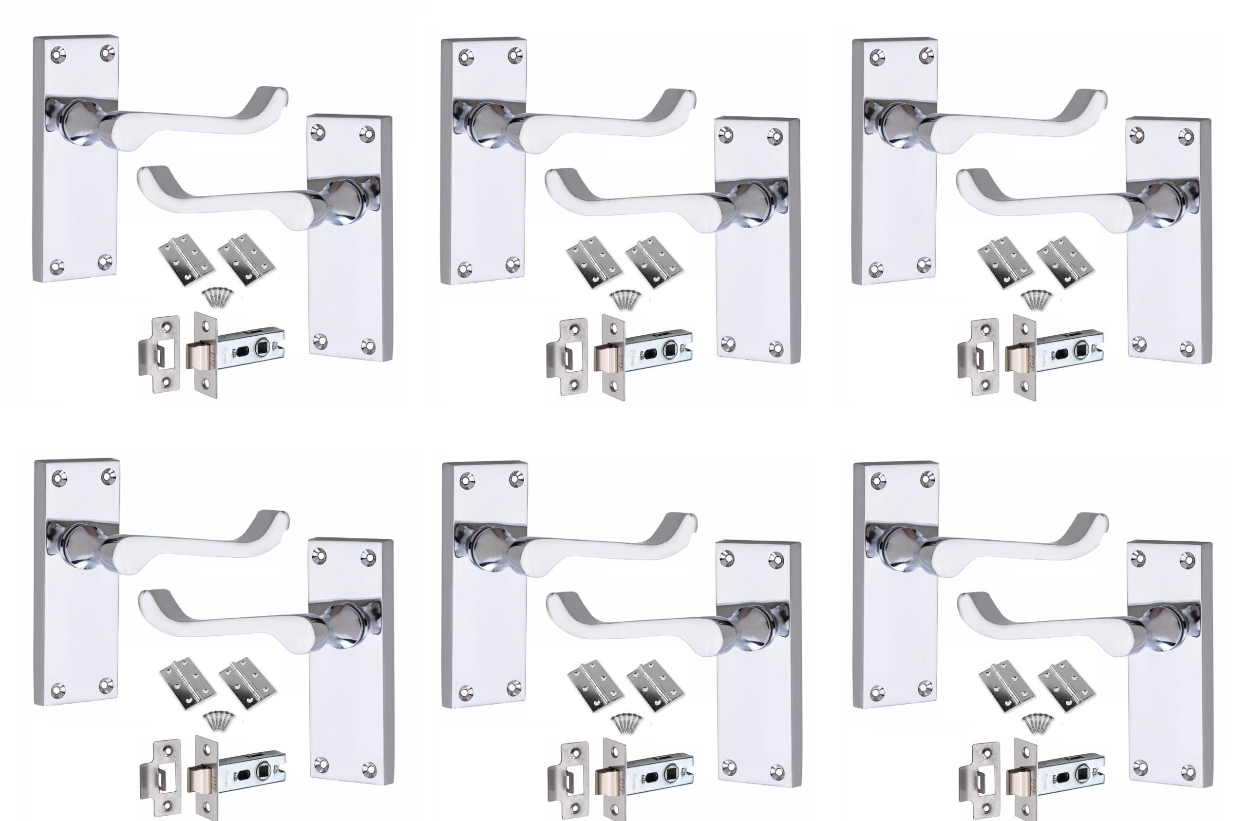 Golden Grace Polished Chrome Victorian Scroll Latch Door Handle - 6 Pack - 120 x 40mm
