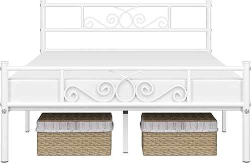 Miniatura 36 de Yaheetech - Base de cama, plataforma clásica de metal con cabecera y estribo - base de colchón con diseño floral para adultos, niñas, niños - Negro