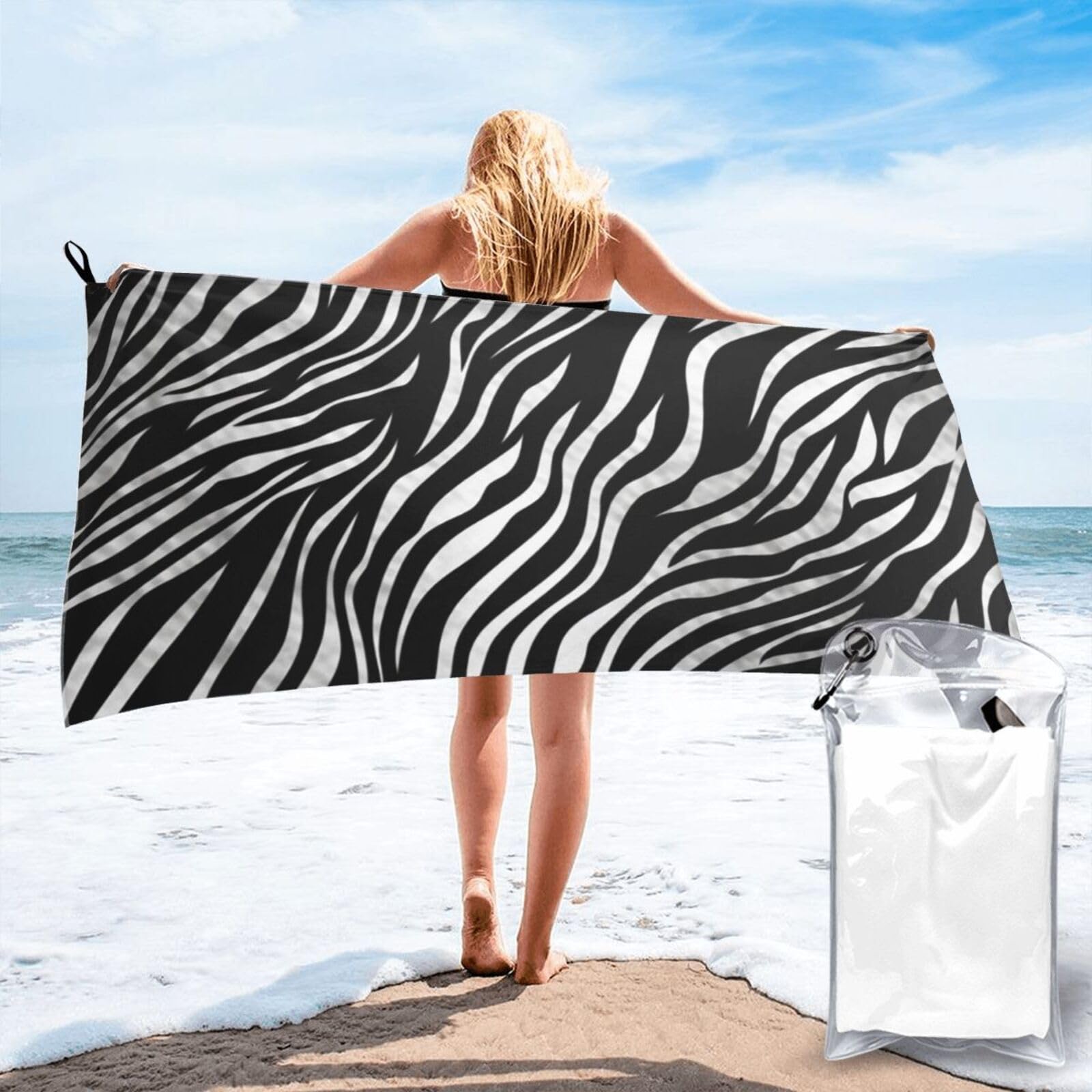 DWVTSLH Microfiber Sand Free Beach Towel 31.5"x63", Quick Dry Absorbent Travel Towel Large Camping Blanket, Zebra Print Bath Towels Lightweight Pool Swim Towels for Vacation Essentials