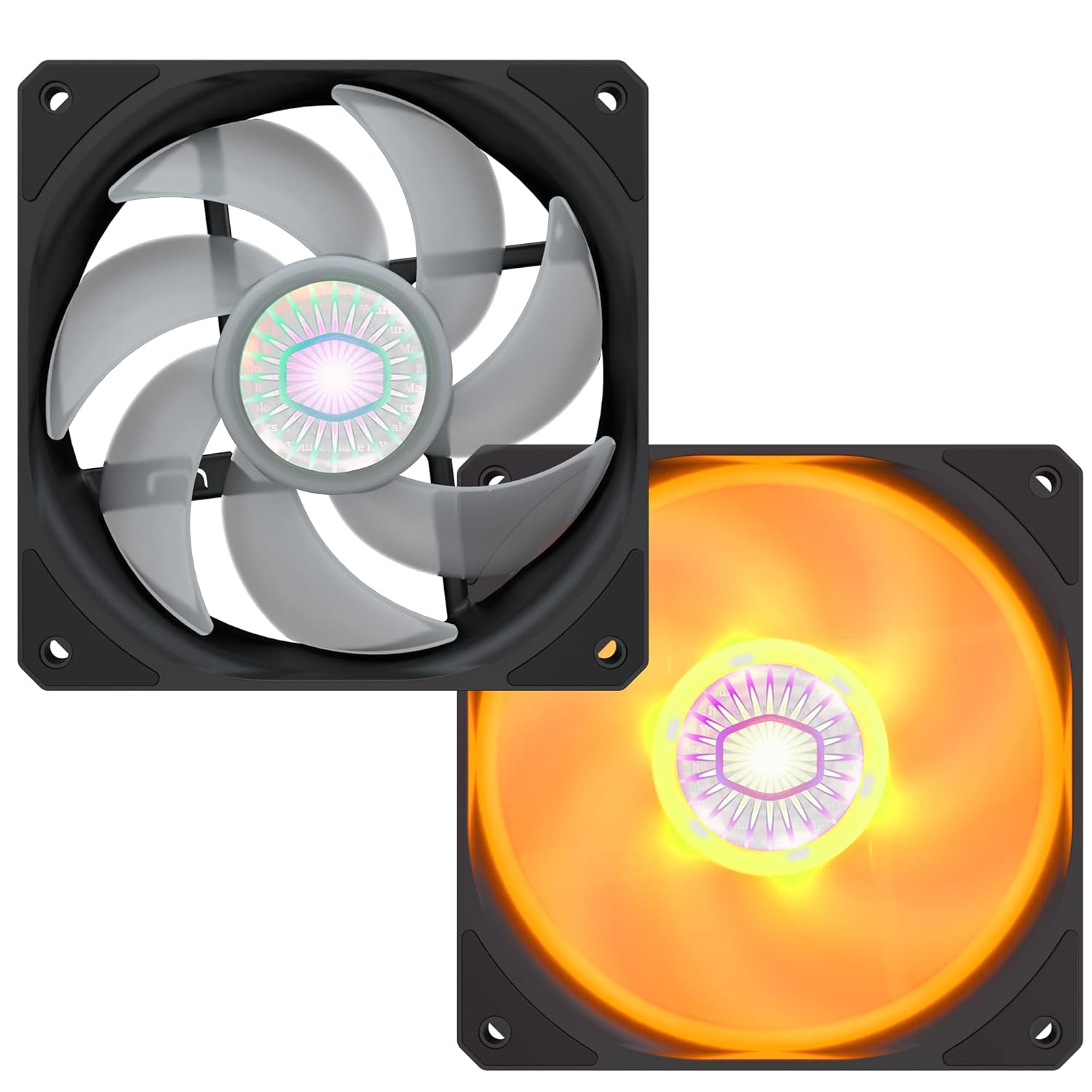 SickleFlow fan with orange RGB lighting