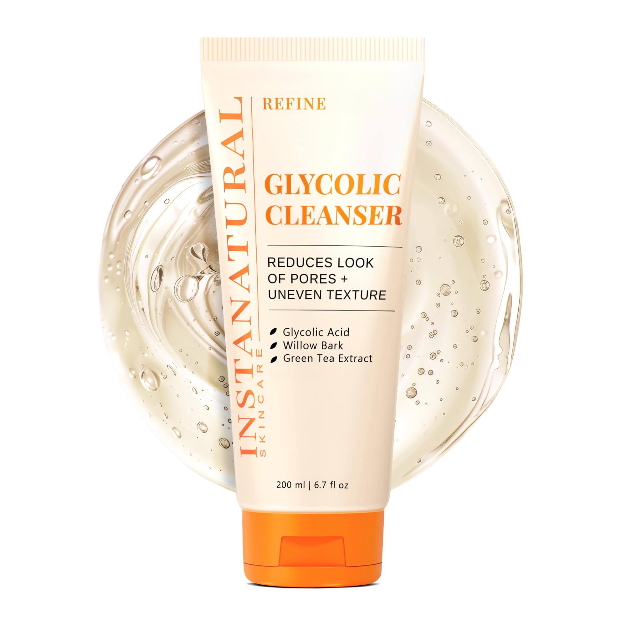 InstaNatural Glycolic Facial Cleanser - Anti Wrinkle, Fine Line, Age Spot & Hyperpigmentation Face Wash - Clear Dead Skin & Pores - With Glycolic Acid, Organic Extract Blend & Arginine - 200 ml