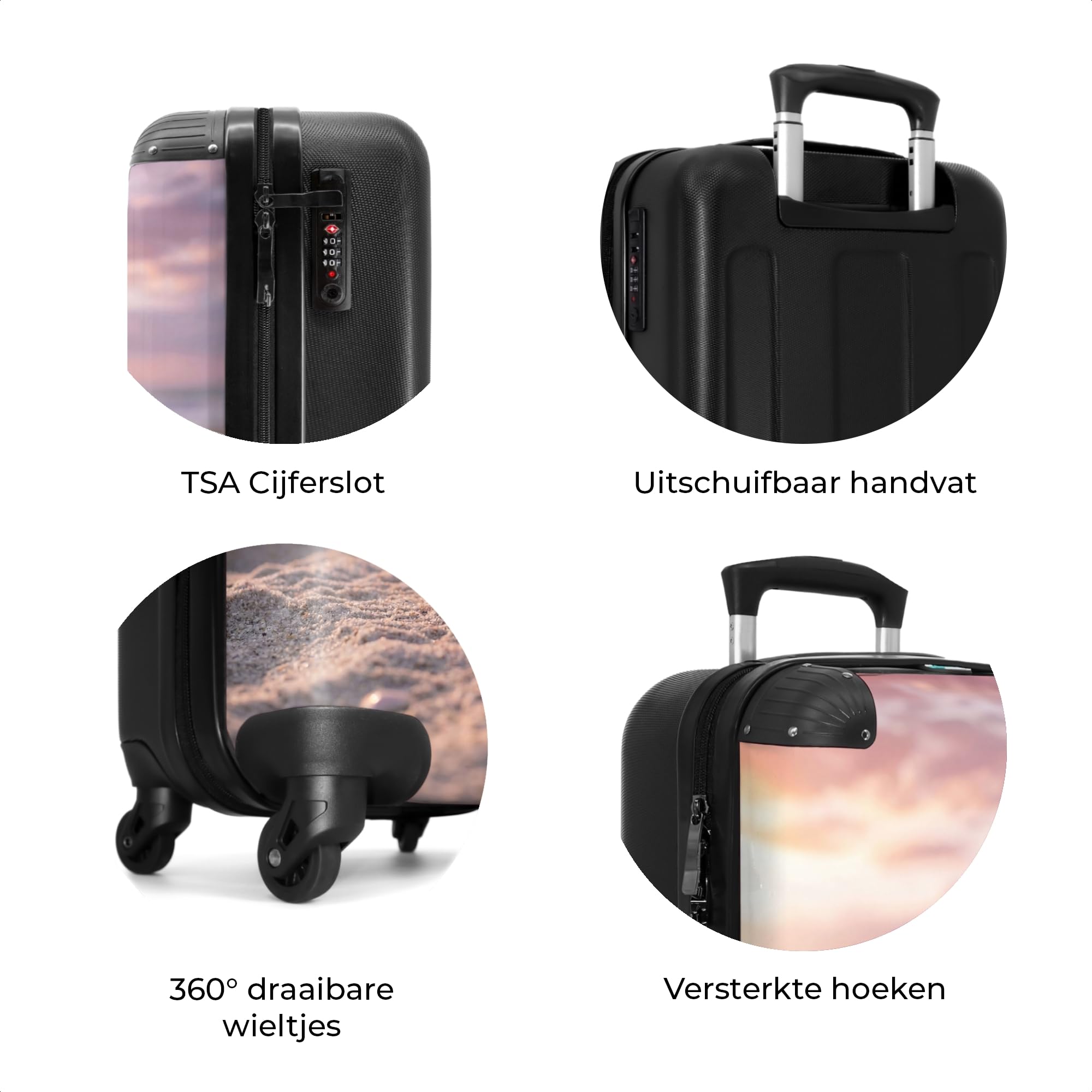 NoBoringSuitcases.com® Equipaje De Mano 55x35x20 cm Cabina Viaje Avion Trolley Rígido Ligero 4 Ruedas Maletas Carry On Suitcase Cabin Piedras - Arena - Rosa