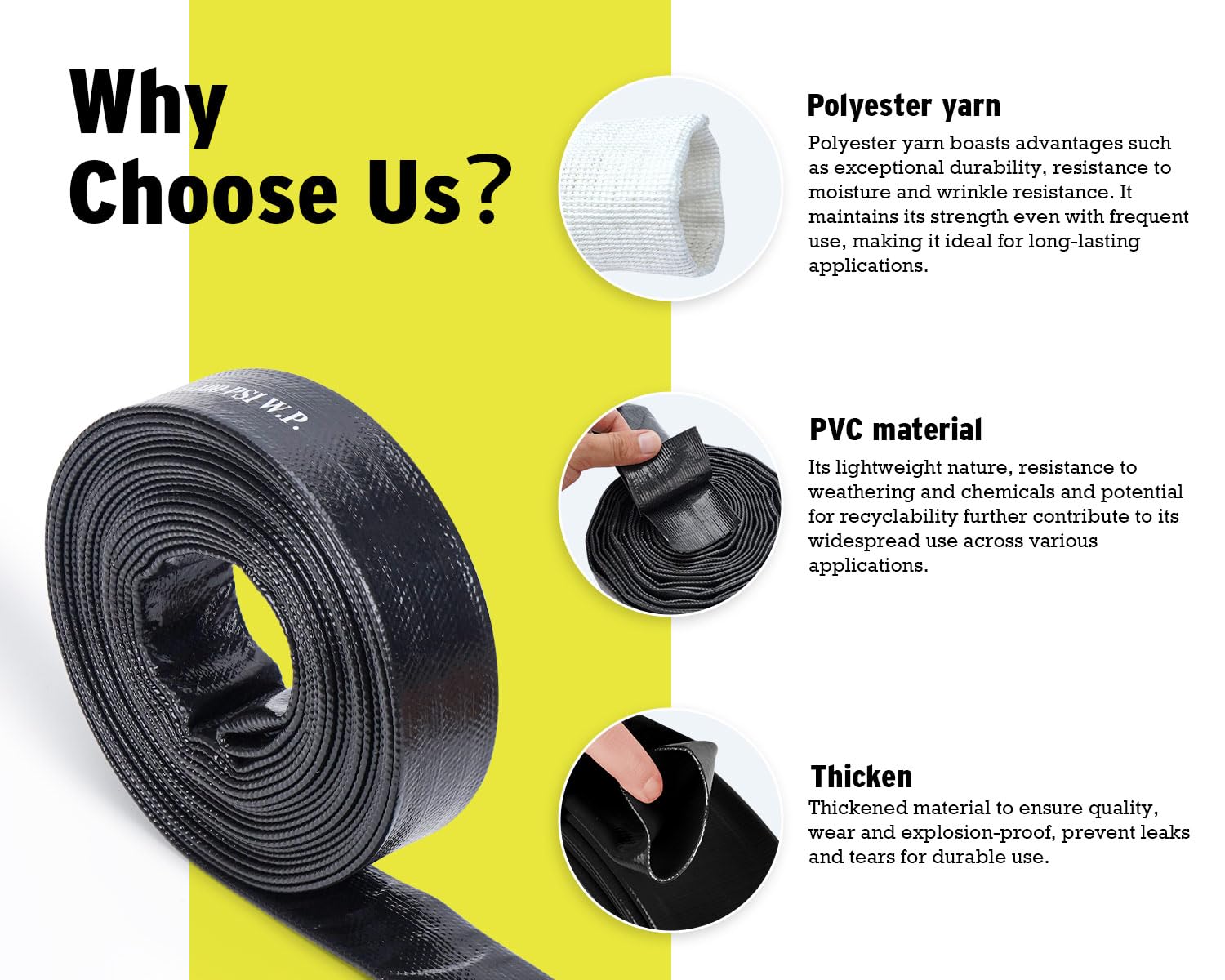 1”x 25FT Discharge Pool Hose PVC Lay Flat Backwash Hose with Clamps Easy to Connect to Pump for Water Drainage
