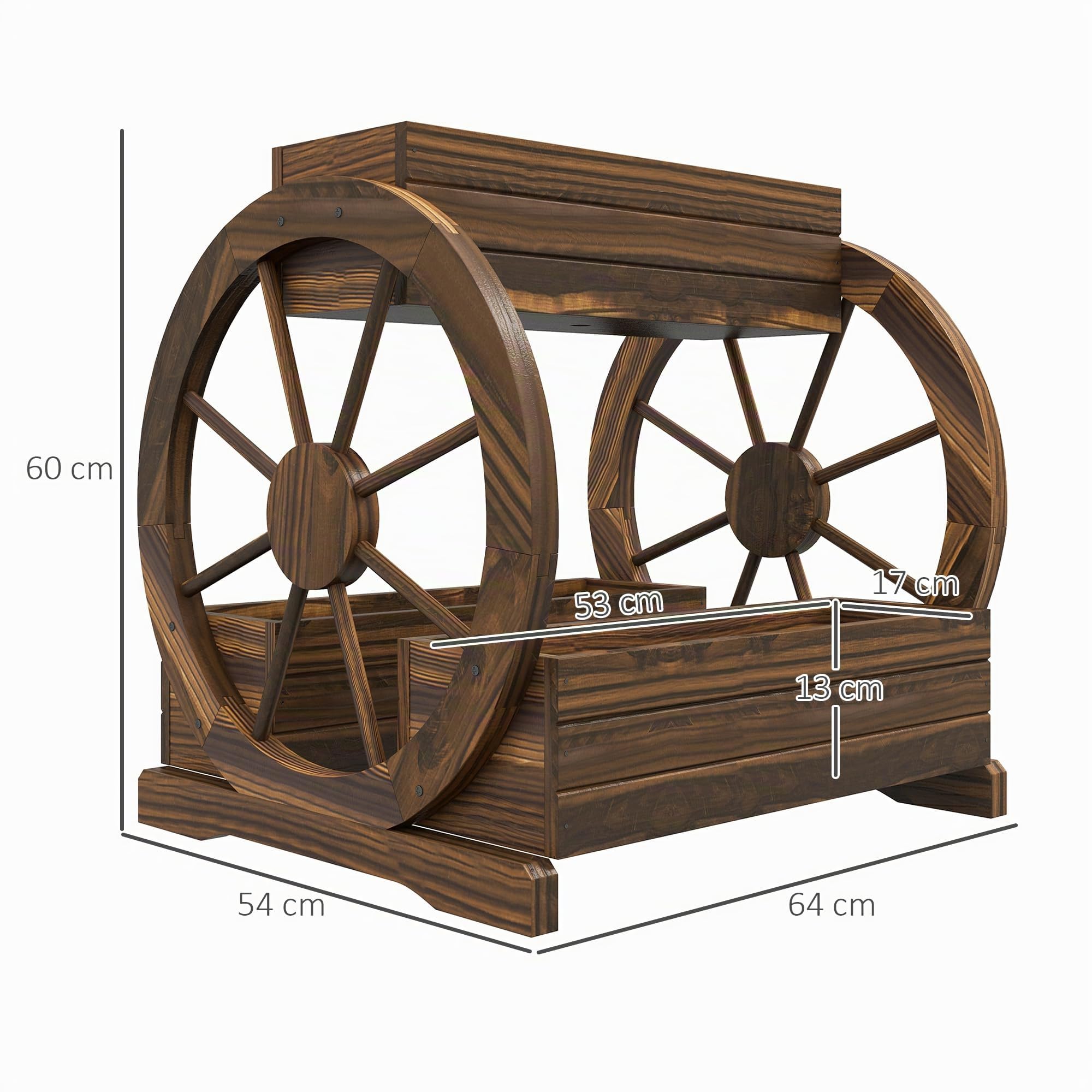 Outsunny Orto Rialzato da Esterno 2 Livelli 3 Vasi Ruote 64x54x60 cm | In Legno, Stile Country, per Fiori Erbe Aromatiche Verdure, Giardino Balcone e Terrazza