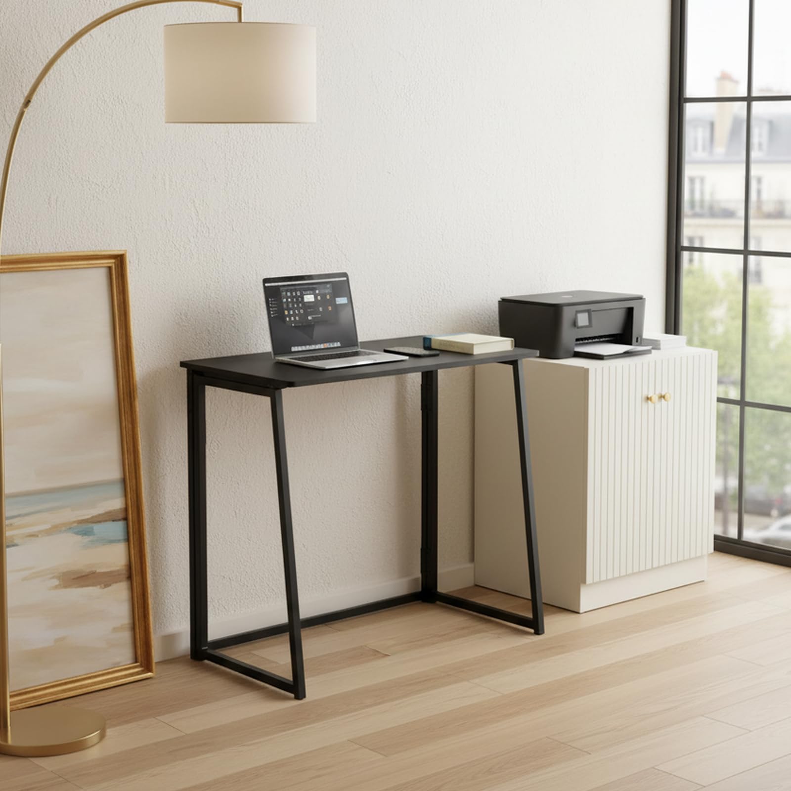 1 Pieza Mesa Escritorio Plegable Pequeño de 80CM de Ancho, Mesa Abatible Ordenador Escritorio Plegable para Oficina en Casa/Estudio/Dormitorio/Sala de Estar(Negro)