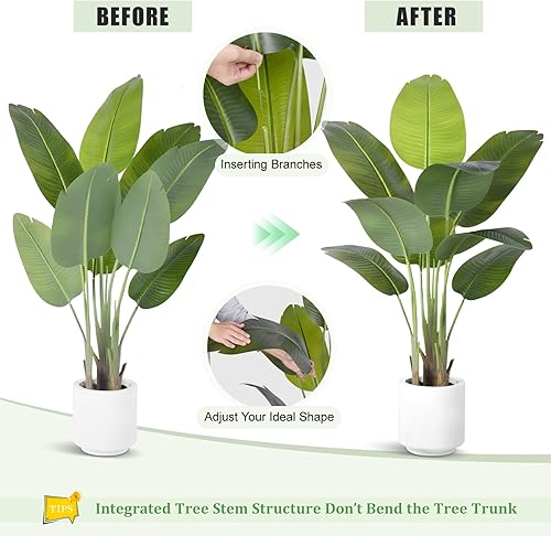 Miniatura 5 de Planta artificial de ave del paraíso de 4 pies de alto, palmera tropical falsa, plantas falsas grandes con 9 hojas de plátano de seda, plantas de