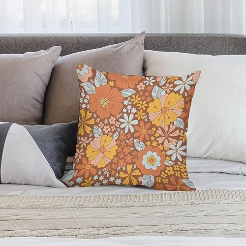 Miniatura 5 de Juego de 2 fundas de almohada florales retro de los años 70, Groovy Funky Hippie Flor Naranja Estética Boho Fundas de Almohada de 16 x 16 pulgadas