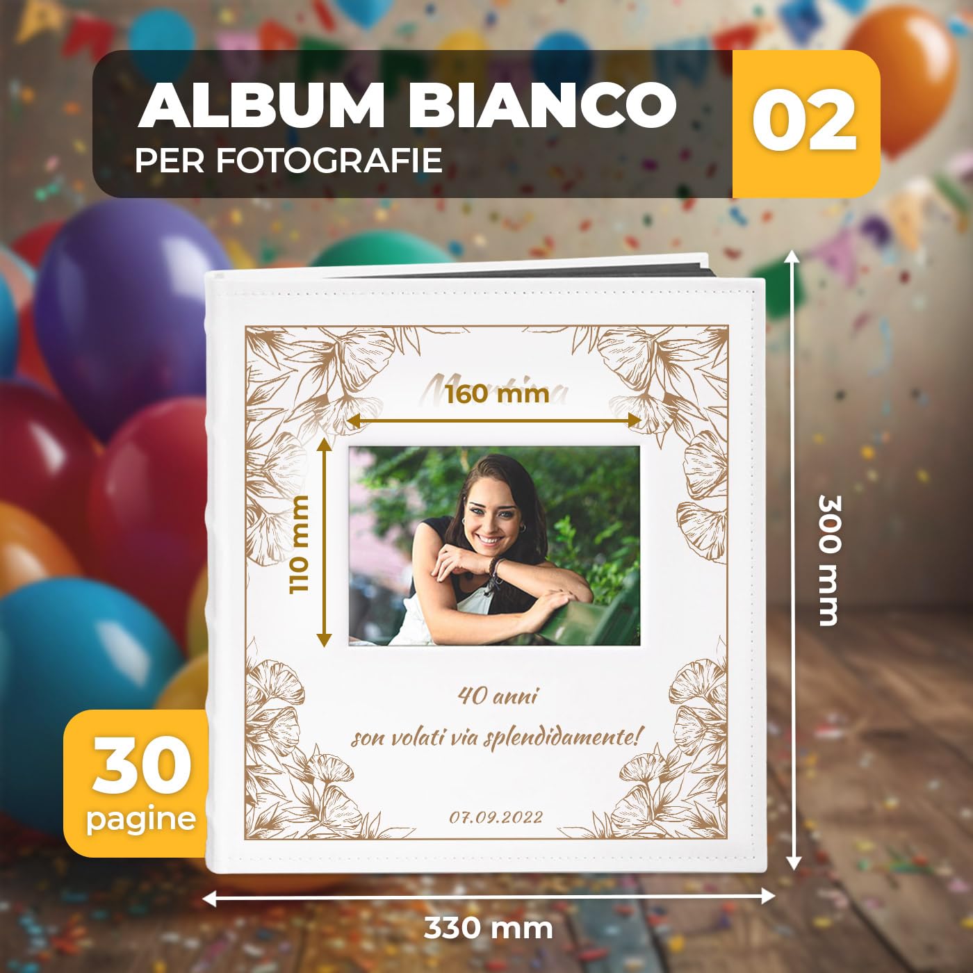 Maverton Album Fotografico Personalizzato | Copertina Rigida in Pelle Sintetica con Finestra, 60 pagine, 240 foto 10x15 cm, regalo donna, Fiori