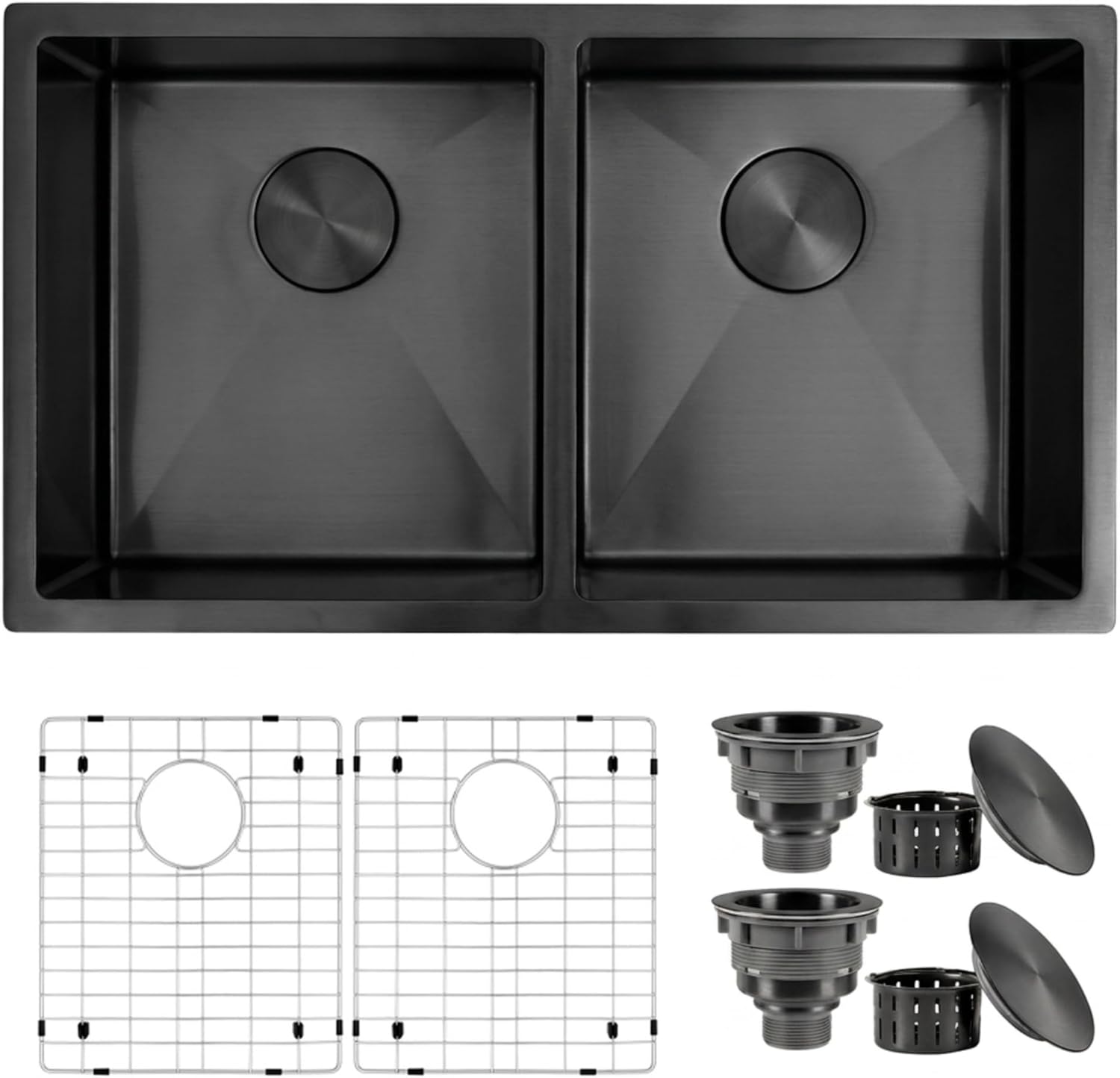 Double Bowl Black Kitchen Sink 31" X 18",50/50 Double Bowl Undermount Kitchen Sinks,16 Gauge Stainless Steel Undermount Black Sink