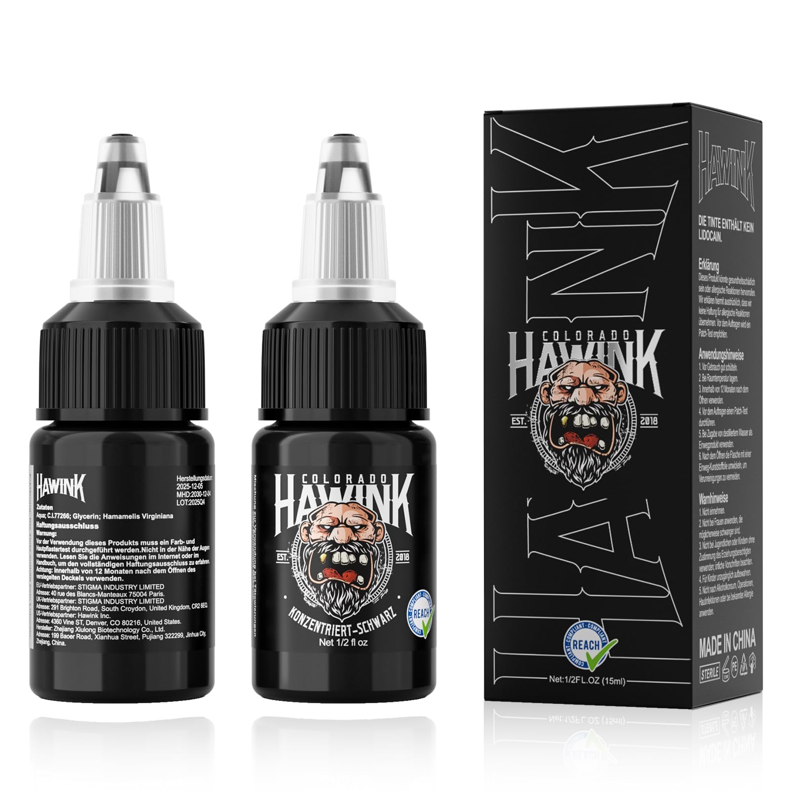 HAWINK Profesjonalna farba do tatuażu Black 1/2oz (15 ml) skoncentrowany czarny tusz do tatuażu akcesoria TI203DE-15-002
