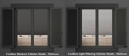 Miniatura 8 de Linen Avenue Persiana celular inalámbrica con filtro de luz de 22 pulgadas de ancho x 48 pulgadas de alto, platino (llega 14 pulgadas más estrecho)