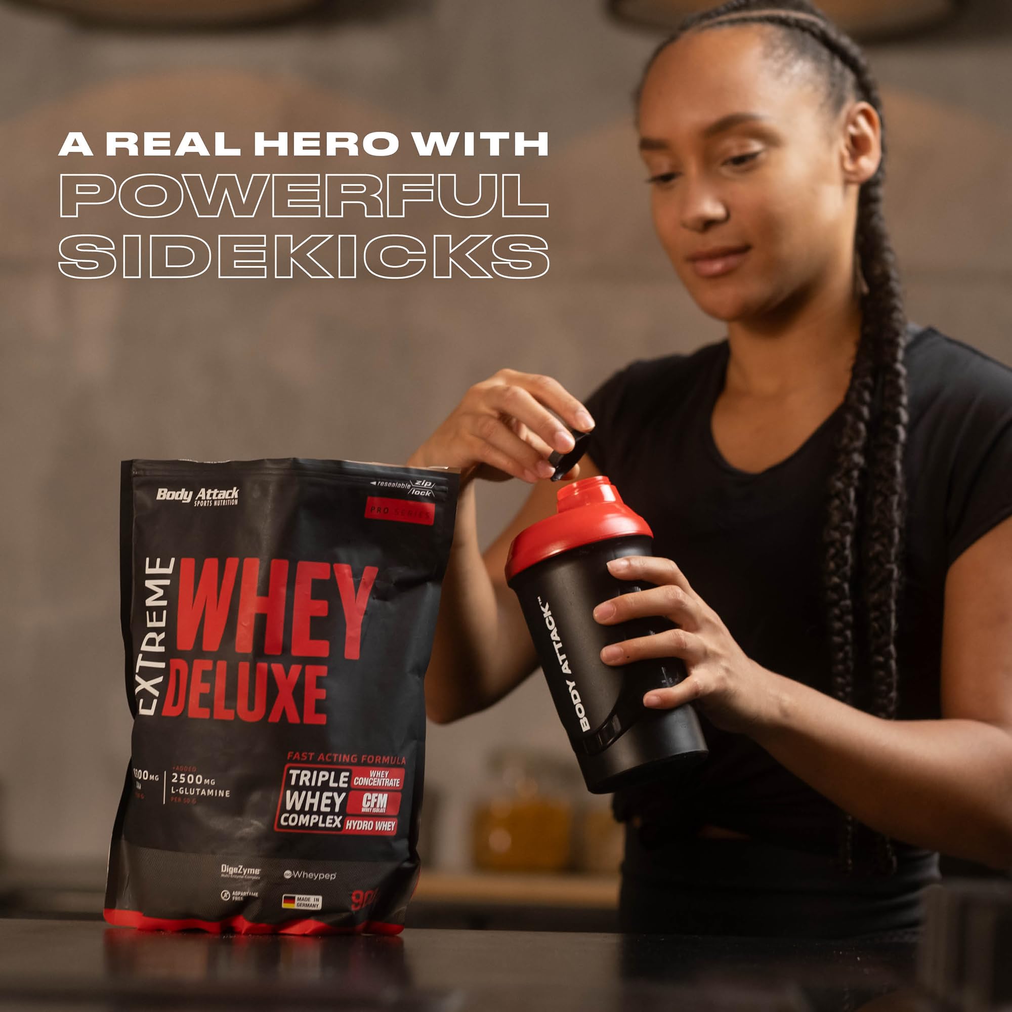 Body Attack Whey Protéine Extreme Deluxe-Protein powder avec des acides aminés, Complexe triple-Whey, CFM Whey Isolate-Parfait pour poids musculation, Fabriqué en Allemagne, 900g, Cookies