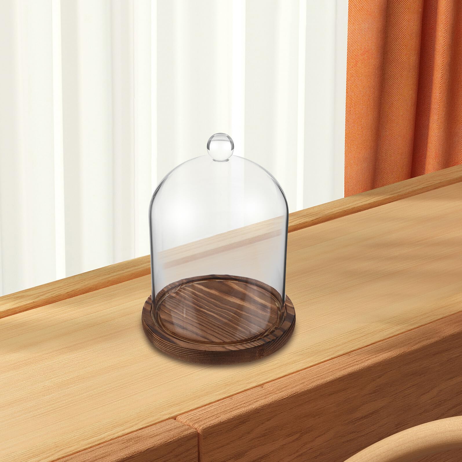 Teca di Vetro a Cupola per Esposizione Fiori Conservati con Base in Legno, Decorazione Romantica per Tavoli Feste e Casa, Vetro Borosilicato Trasparente