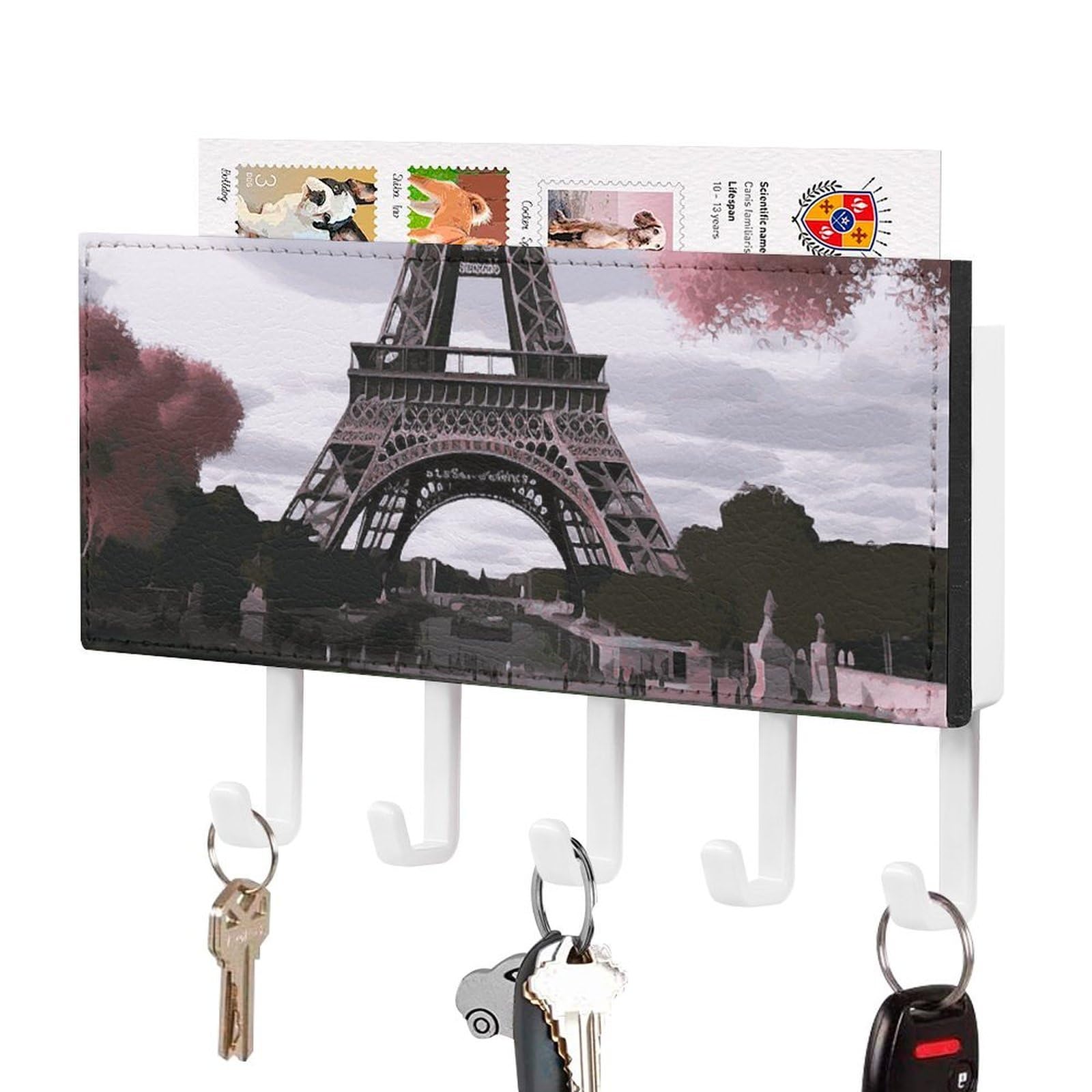 Colgador de llaves de pared Torre Eiffel con 5 ganchos para organizar el pasillo