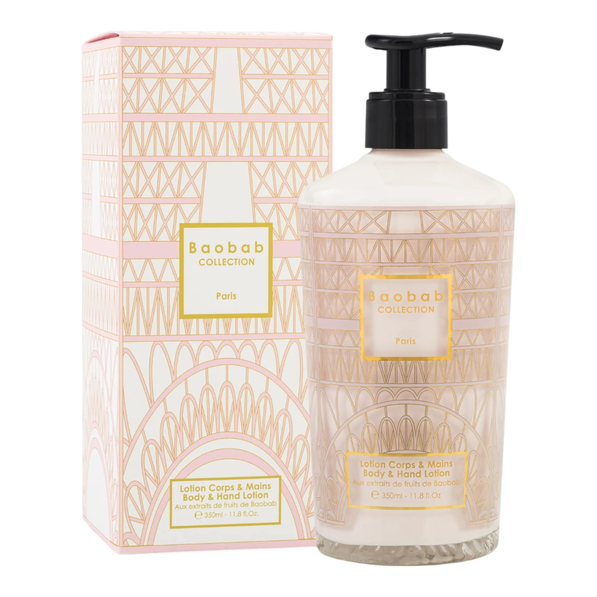 Baobab Collection Paris Body Hand Lotion Floral Scent with Glycine Mimosa and Linden Notes Decorative Glass Bottle 11