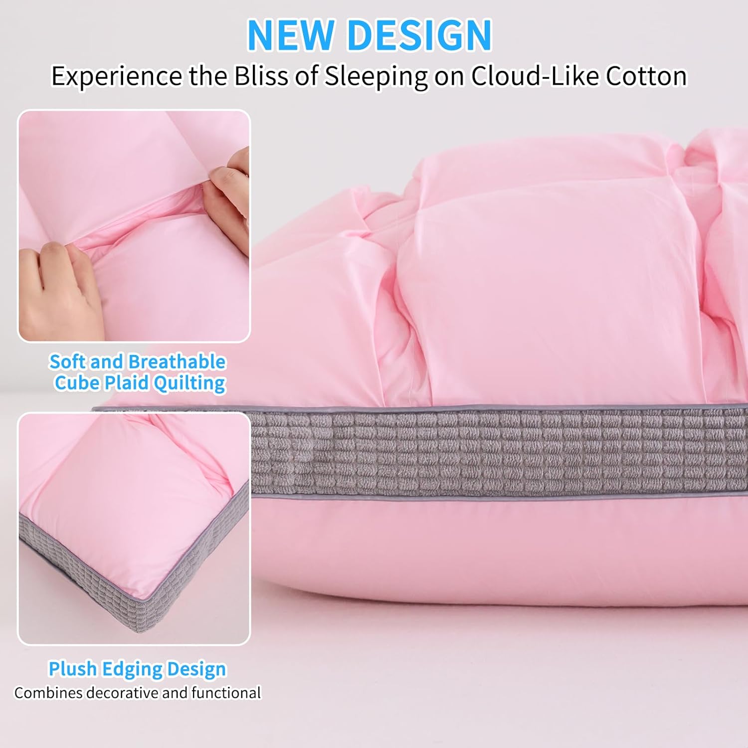 YOUR MOON Soft Pillow Queen for Sleeping, Super Soft Support Down Alternative Pillow, 100% Cotton Shell Luxury Comfy Fluffy Bed Pillows for Sleep(Pink) - Image 6