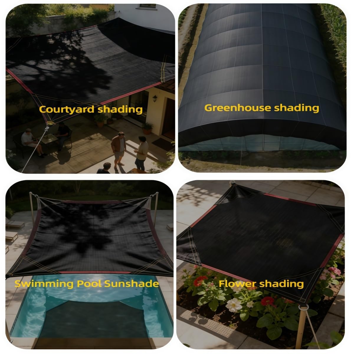 Malla Sombra HDPE 4 Esquinas Reforzadas, Pantalla Protección UV 98% Exterior(Black,4mx6m)