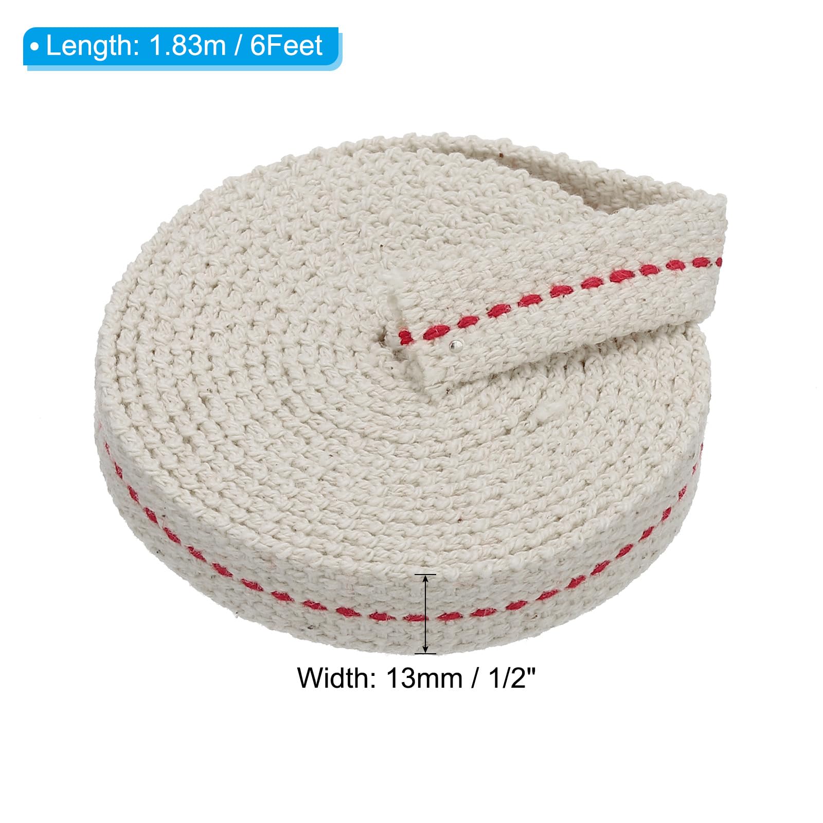 PATIKIL 1/2" Wide 6 Feet 100% Cotton Flat Wick, Oil Lamp Wicks with Red Stitch for Kerosene Lamp Lantern Oil Burner - Image 2