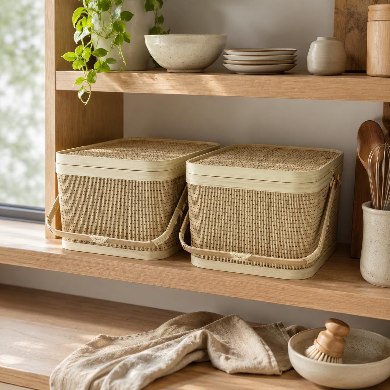 Amazon｜竹ピクニックバスケット picnic basket ナチュラル Mサイズ 竹