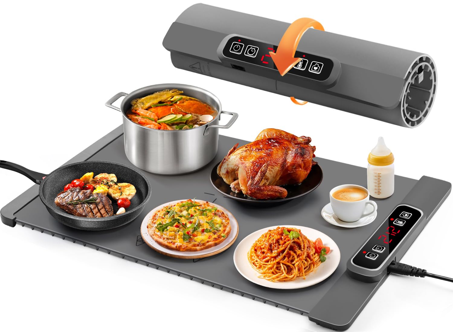 AUTOPkio Vassoio Riscaldante Elettrico, Tappetino Scaldavivande Pieghevole | con 5 Temperatura & 4 Timer Auto-off Blocco Bambini per Buffet, Ristoranti, Feste, Casa
