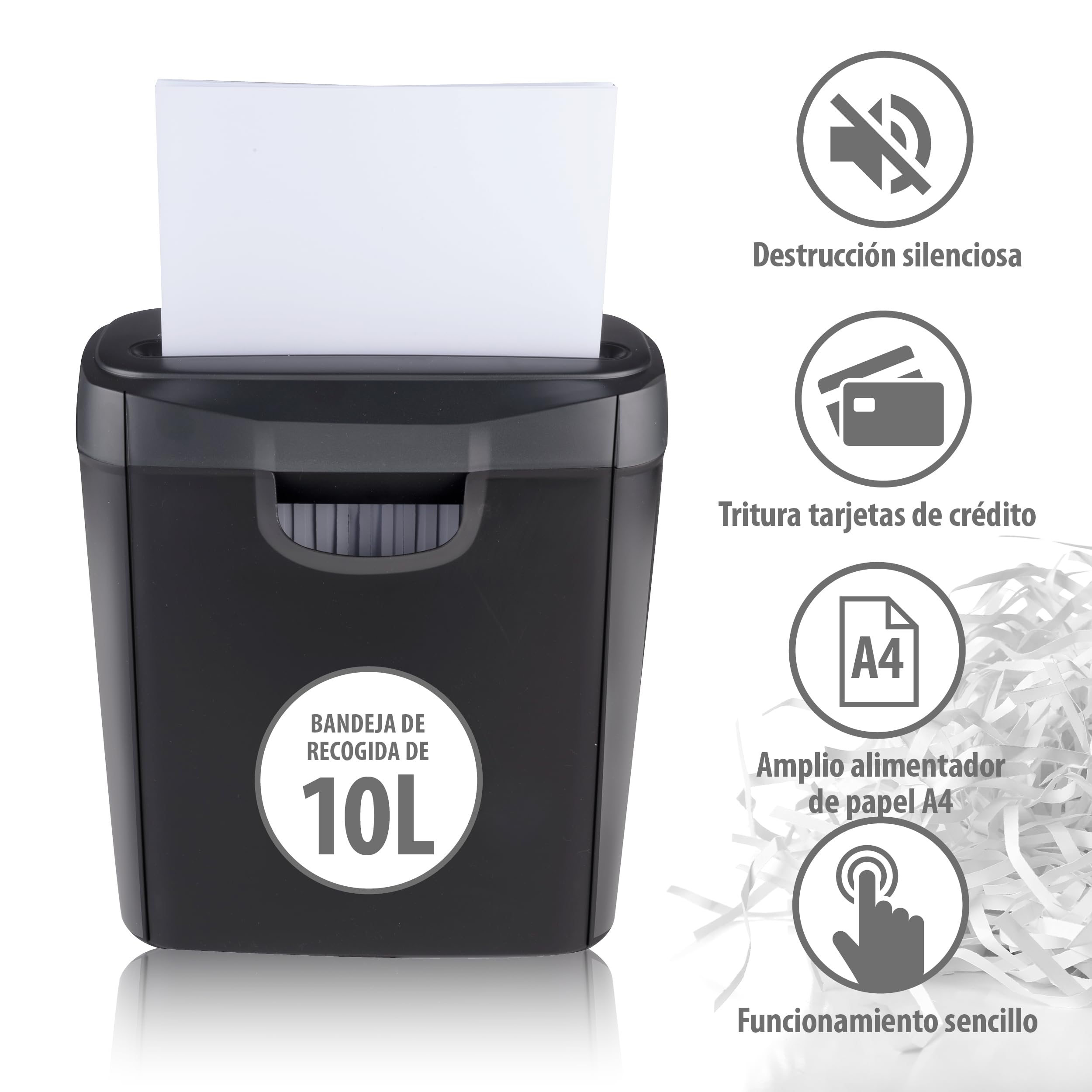 Alpina Trituradora de Papel 190W - Destructora de Documentos y Tarjetas de Crédito - para Casa y Oficina - Trituradora en Tiras - con Recipiente de Recolección - Protección contra Sobrecalentamiento