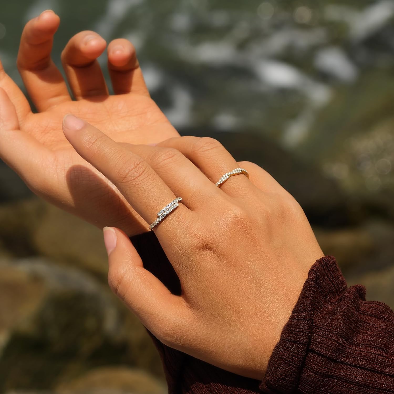 STORYJEWELLERY Gold Plated Band Ring for Women, Gold Plated Wedding Bands for Women, Eternity Band Rings, Stackable Rings, Twist Wavy Ring, Gifts for Her - Image 5