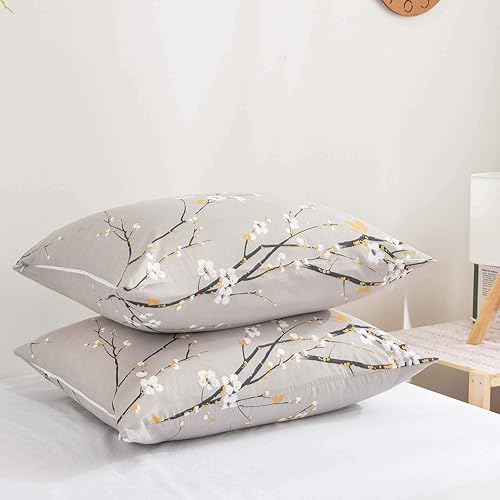 Miniatura 9 de Nanko Juego de 2 fundas de almohadafundas de almohada tamaño Queen, color beige crema y marrón jacquard, fundas de almohada de microfibra suaves y