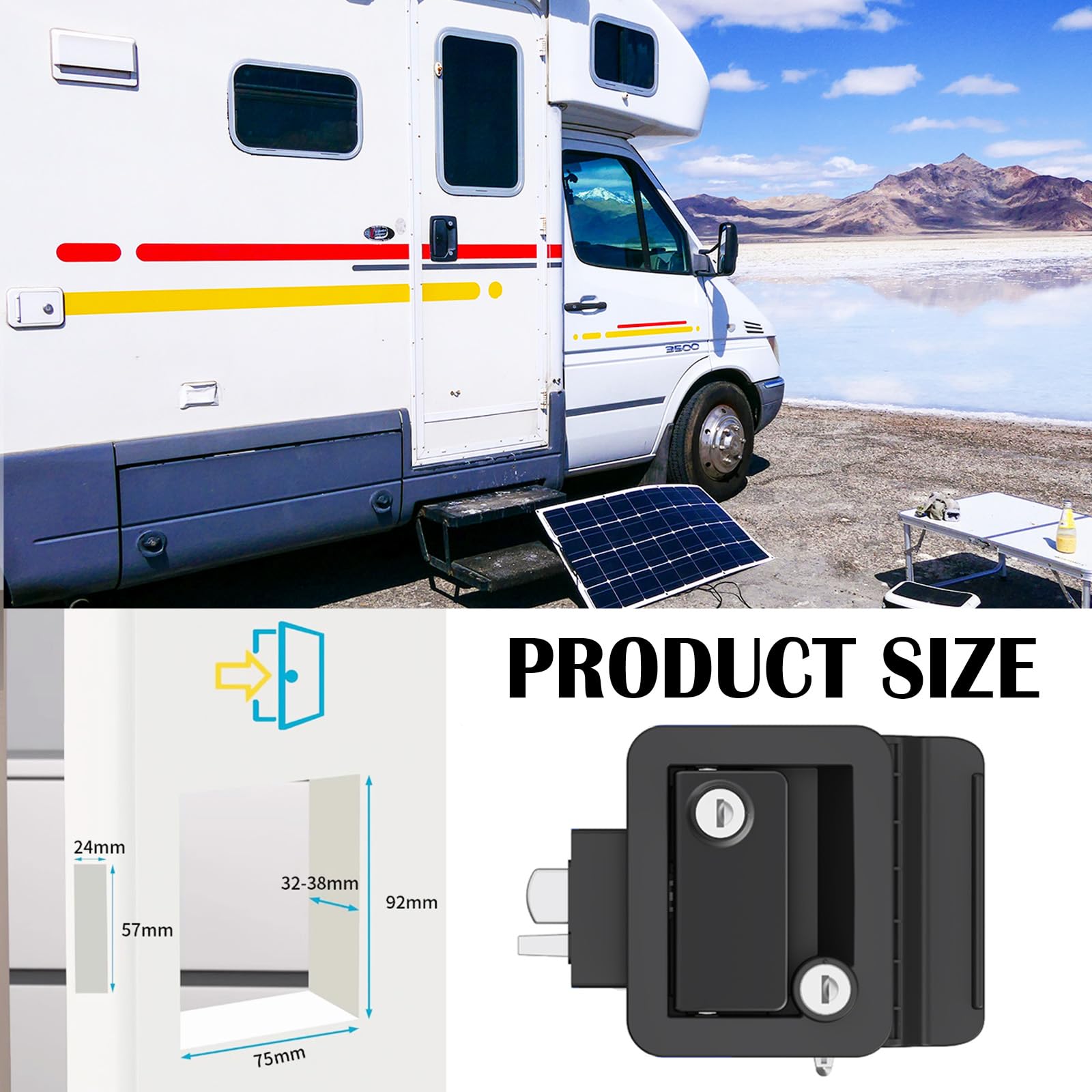 Serratura Porta, Serratura per Porta Anteriore per Camper con Serratura a Pagaia Maniglia con Chiavi per Auto Camper, Nero