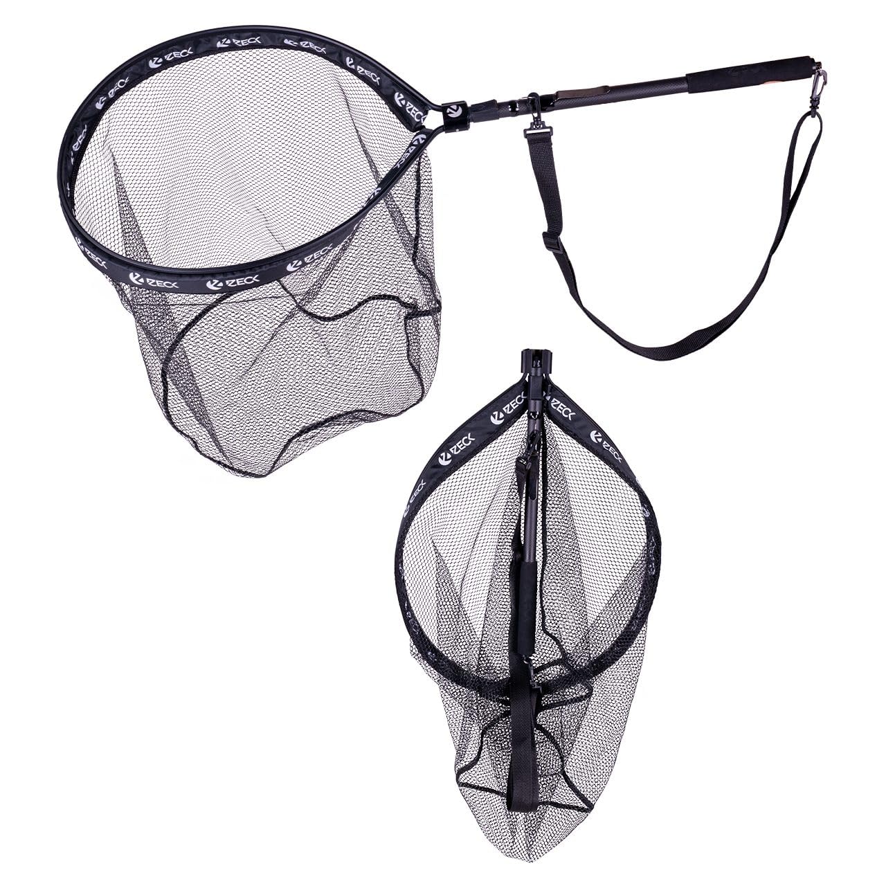 Zeck Fishing Floating Net Pro M • Schwimmender, einhändig bedienbarer Kescher • 60×50×80 cm Kopf • 120 cm Länge • Gummiertes Netz • Mit Gürtelclip, Ösen & Tragegurt