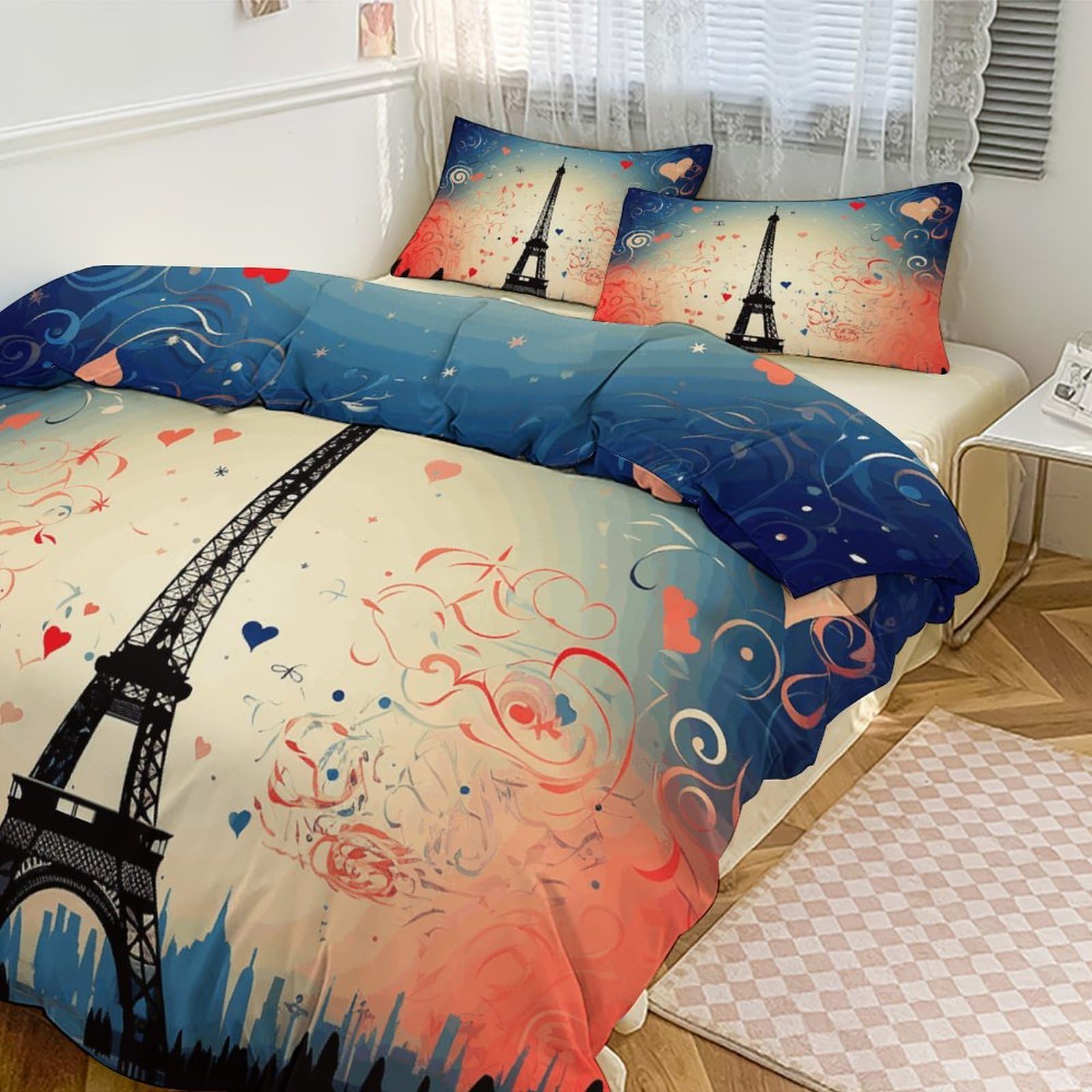 Housse de couette ultra douce et respirante motif Paris 3 pièces