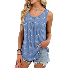 Women's Leopard Print Tank Shirt Summer Sleeveless Crewneck Blouse Casual Loose Button Tops Lightweight