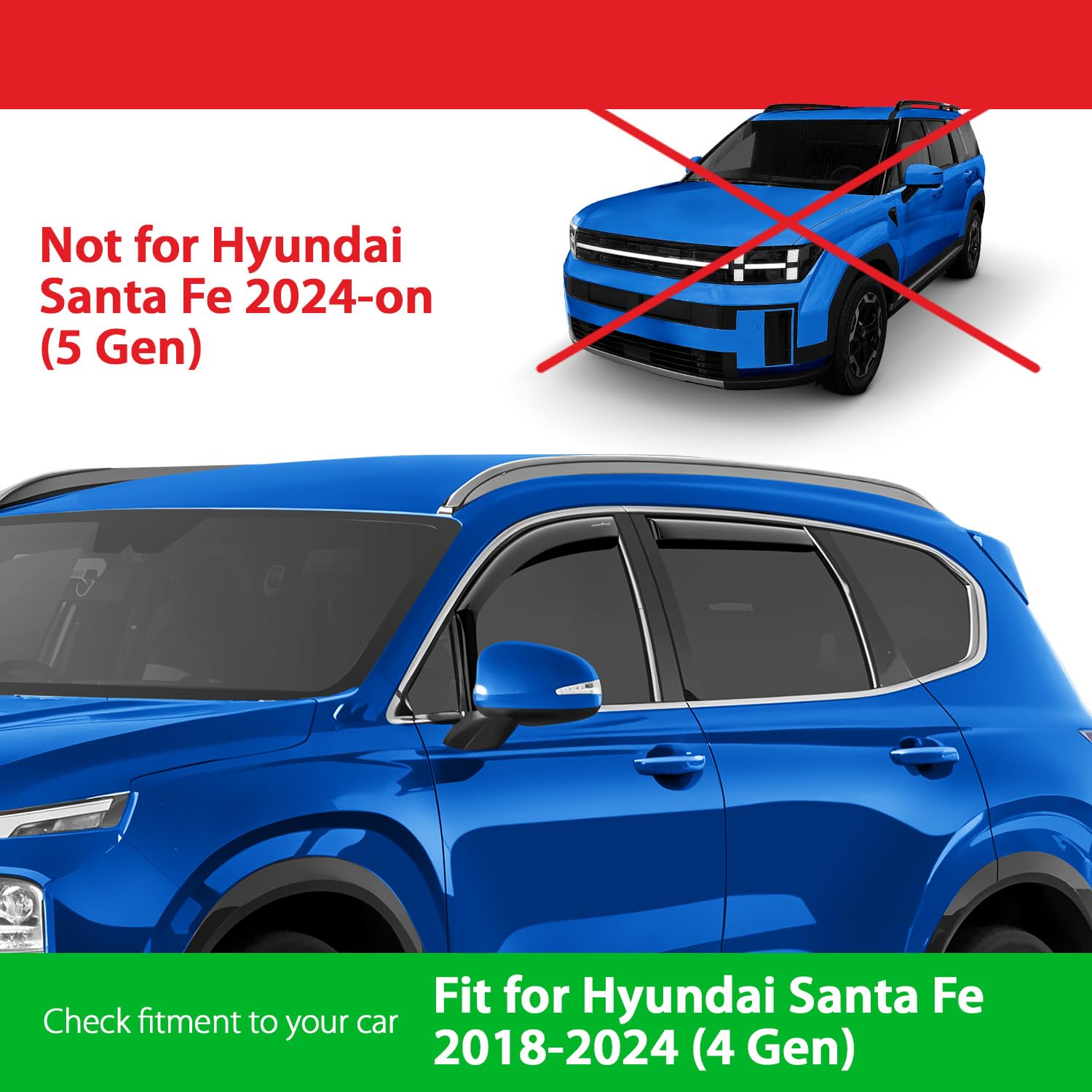 Weathershields For Hyundai Santa Fe 2018-2023 Weather Shields Wind Deflectors Window Sun Visor P0651113