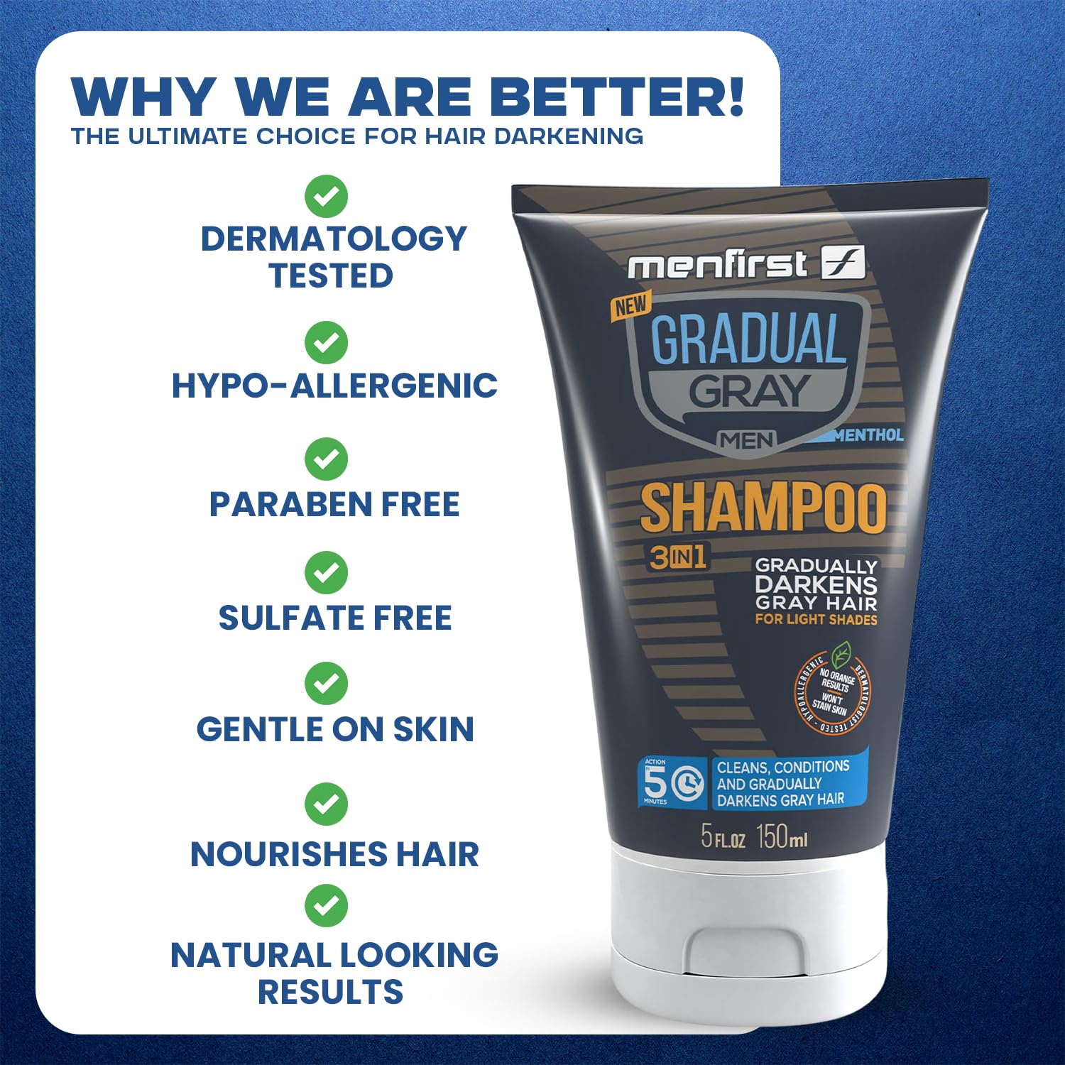 MENFIRST Gray Reducing Shampoo for Men – Hair Darkening Shampoo, Anti Grey Hair Color Restoring Treatment, Harsh Chemical-Free - For Light Brown to Blonde Shades – 5 oz