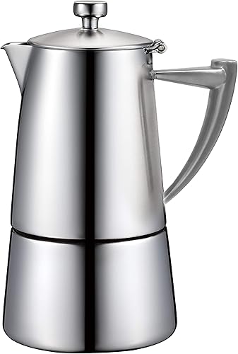 CUISINOX Roma - Máquina de café expreso de acero inoxidable satinado para estufa, 4 tazas (6 onzas)
